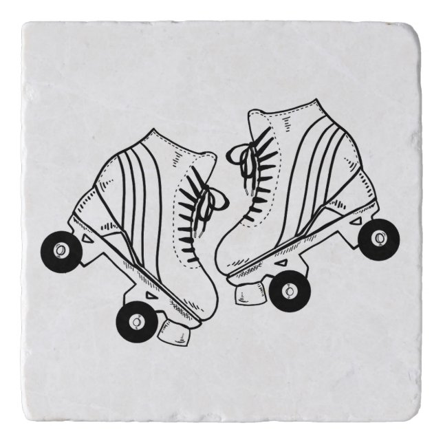 Minimalist Black And White Roller Skates Drawing  Trivet (Front)