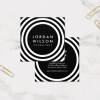 Minimalist Black and White Round Lines Geometric Square Business Card