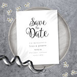 Minimalist Black and White Save the Date Announcement Postcard<br><div class="desc">This minimalist save the date card features a beautiful script save the date above your details set in elegant text. Designed by Thisisnotme©</div>