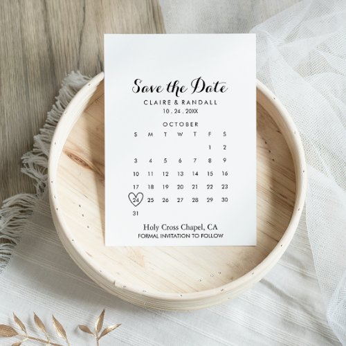 Minimalist Black and White Save the Date Calendar