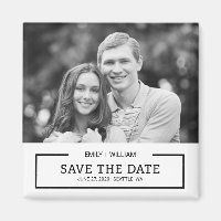 Minimalist Black and White Save the Date Photo Magnet