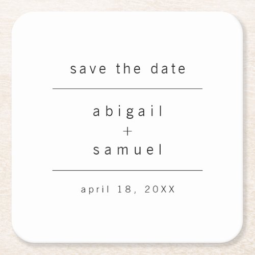 Minimalist Black and White Save the Date Square Paper Coaster