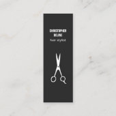Minimalist Black and White Scissor Hair Stylist Mini Business Card (Front)