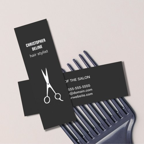 Minimalist Black and White Scissor Hair Stylist Mini Business Card