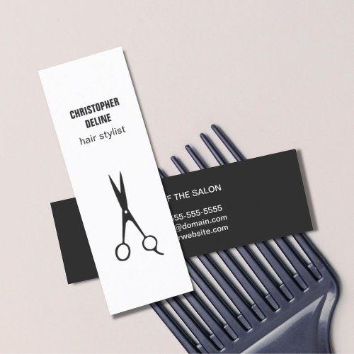 Minimalist Black and White Scissor Hair Stylist Mini Business Card