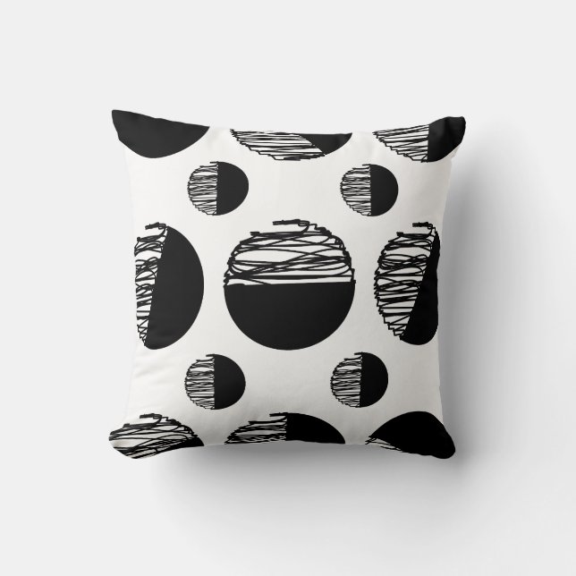 Minimalist black and white scriblled dot pattern throw pillow (Front)