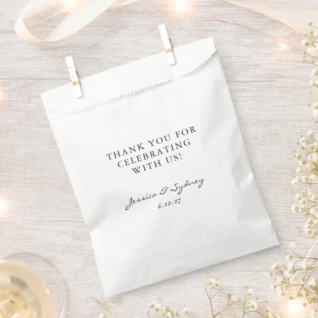 Minimalist Black and White Script Custom Thank You Favor Bag (Clipped)