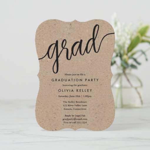 Minimalist Black and White Script Graduation Party Invitation | Zazzle