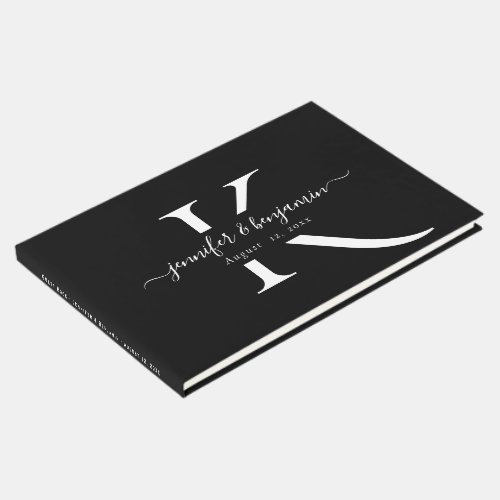 Minimalist Black and White Script Monogram Wedding Guest Book