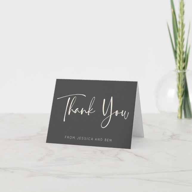 Minimalist Black and White Script Personalized  Thank You Card (Front)