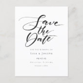 Minimalist Black and White Script Save the Date Announcement Postcard (Front)