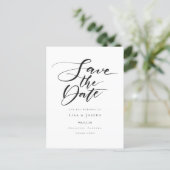 Minimalist Black and White Script Save the Date Announcement Postcard (Standing Front)