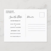Minimalist Black and White Script Save the Date Announcement Postcard (Back)