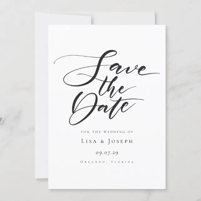 Minimalist Black and White Script Save the Date Invitation | Zazzle