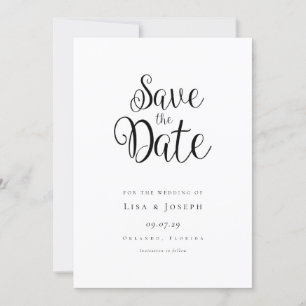 Minimalist Black and White Script Save the Date Invitation