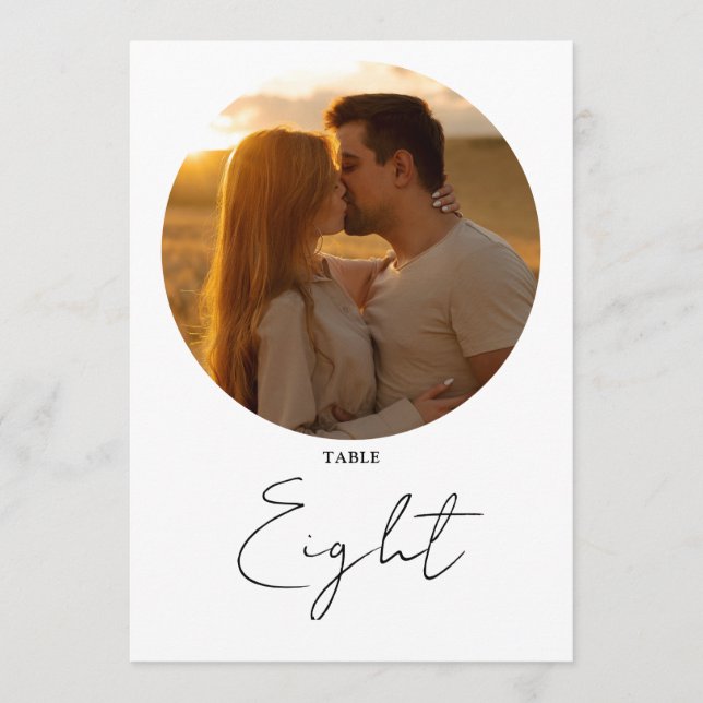 Minimalist Black And White Script Table Number (Front)