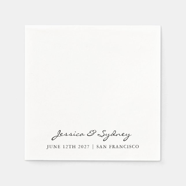 Minimalist Black and White Script Wedding Custom Napkins (Front)