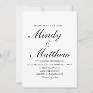 Minimalist Black and White Script Wedding Invitation