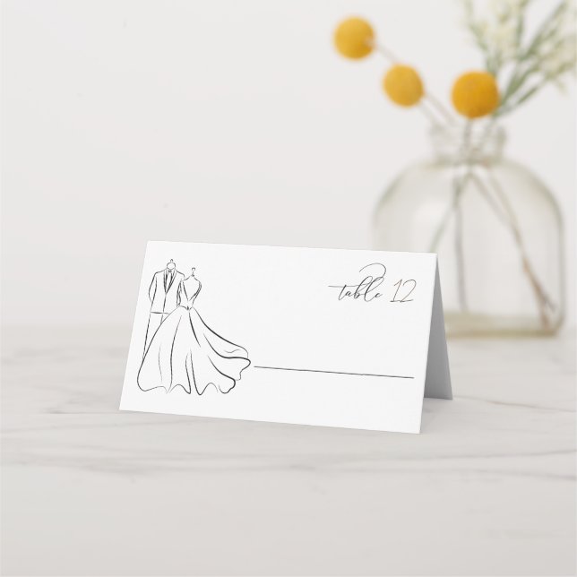 Minimalist Black And White Script Wedding table Place Card (Front)