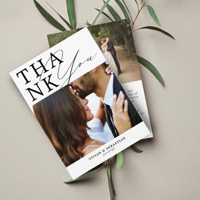 Minimalist Black and White Script Wedding Thank You Card | Zazzle
