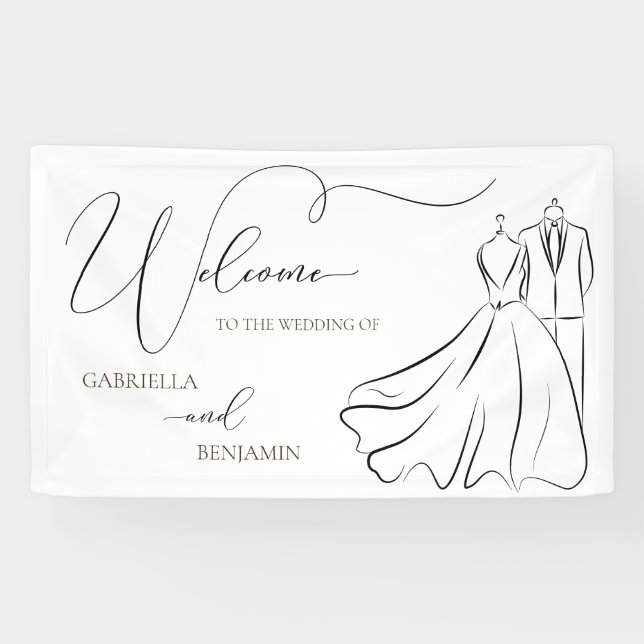 Minimalist Black and White Script Wedding Welcome Banner (Horizontal)
