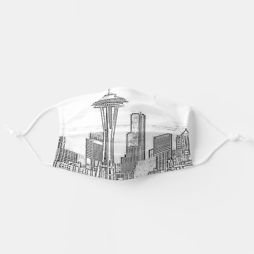 Minimalist Black and White Seattle Skyline Adult Cloth Face Mask