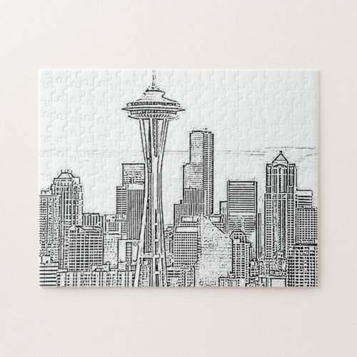 Minimalist Black and White Seattle Skyline Jigsaw Puzzle
