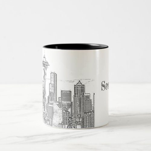 Minimalist Black and White Seattle Skyline Two_Tone Coffee Mug
