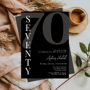 Minimalist Black And White Seventy 70th Birthday Invitation