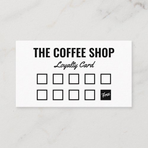 Minimalist black and white simple bold coffee shop loyalty card
