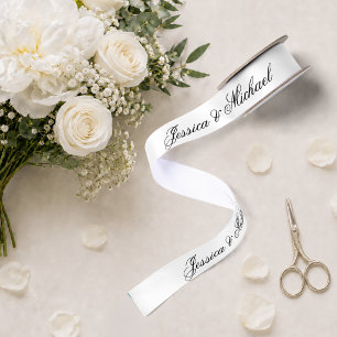 Minimalist Black and White Simple Calligraphy  Satin Ribbon