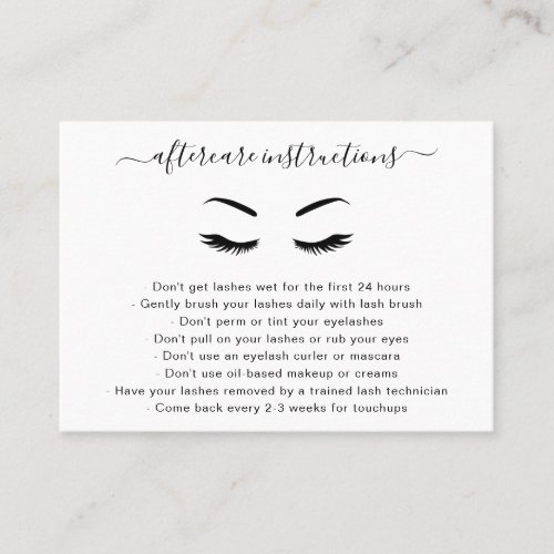 Minimalist Black and White Simple Lashes Aftercare Business Card