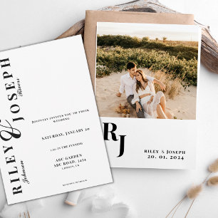 Minimalist black and white simple wedding photo invitation