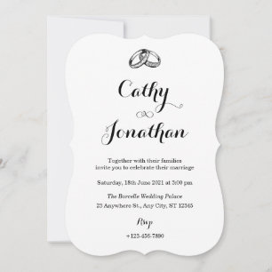 Minimalist Black and white simple wedding ring Invitation