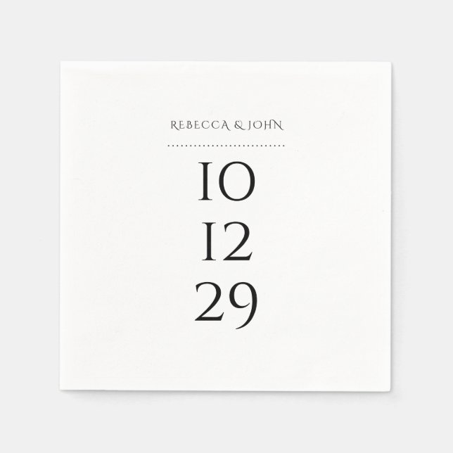 Minimalist Black And White Special Date Wedding Napkins (Front)