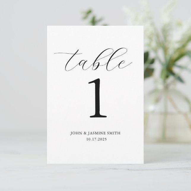 Minimalist Black and White Table Number Sign (Standing Front)