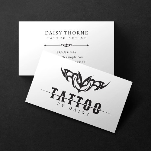 Minimalist Black and White Tattoo Artist Salon Business Card