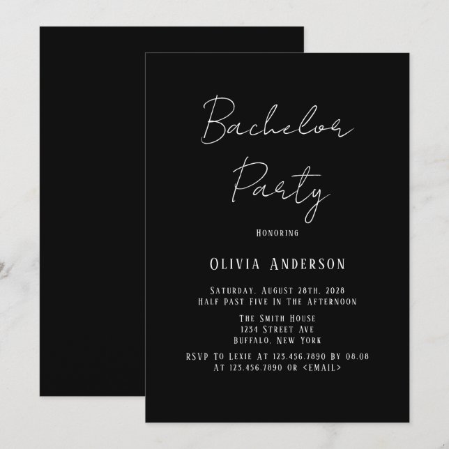 Minimalist Black and White Tie Bachelorette Party  Invitation (Front/Back)
