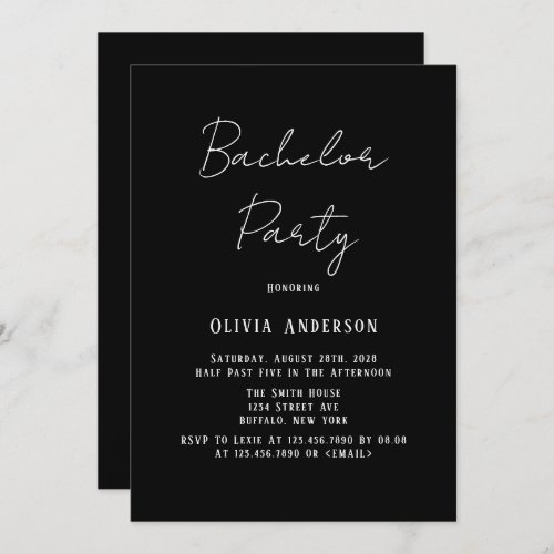 Minimalist Black and White Tie Bachelorette Party  Invitation