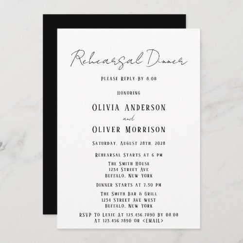 Minimalist Black and White Tie Rehearsal Dinner Invitation