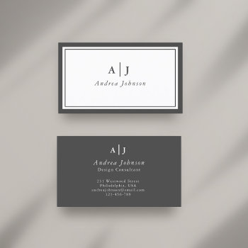 Minimalist Black And White Two Border Monogram Business Card by ncdesignsco at Zazzle