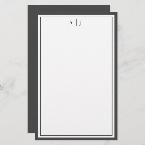 Minimalist Black and White Two Border Monogram Stationery