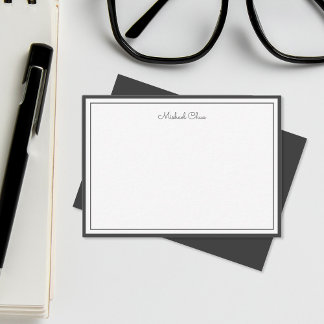 Minimalist Black and white Two Border, signature Note Card