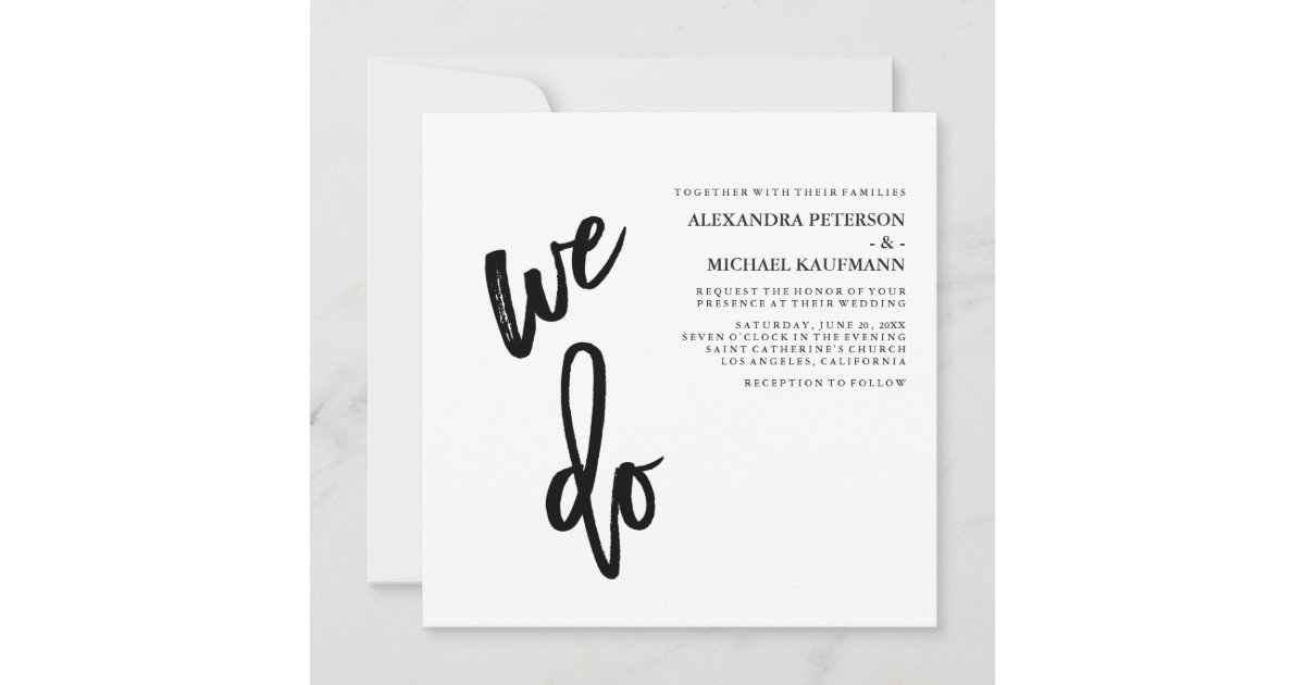 Minimalist Black and White Typography Wedding Invitation | Zazzle