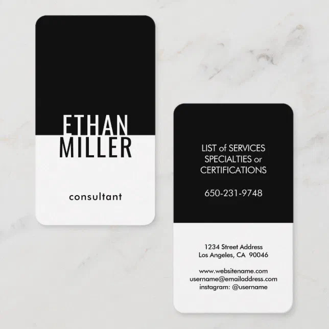 Minimalist Black and White Unique Modern Vertical Business Card | Zazzle