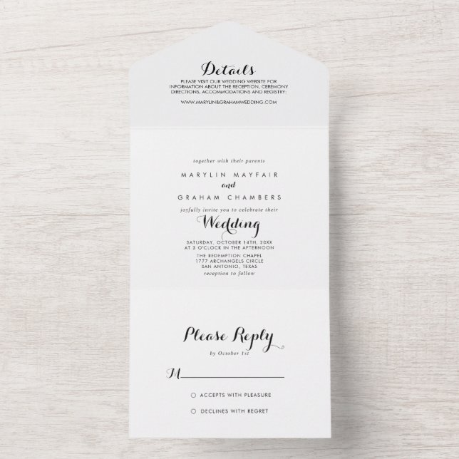 Minimalist Black and White Wedding    All In One Invitation (Inside)