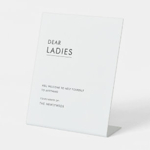 Minimalist Black And White Wedding Bathroom Basket Pedestal Sign