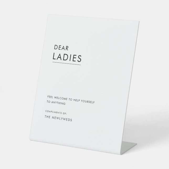 Minimalist Black And White Wedding Bathroom Basket Pedestal Sign (Front)