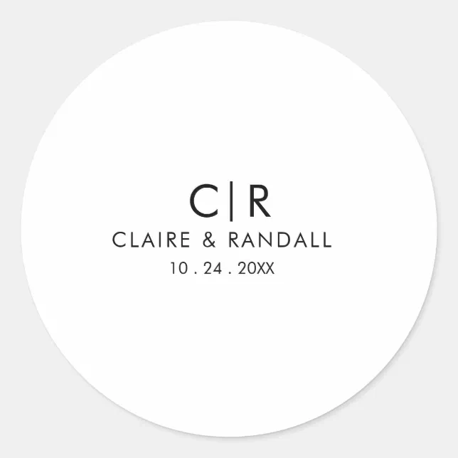 Minimalist Black and White Wedding Classic Round Sticker | Zazzle
