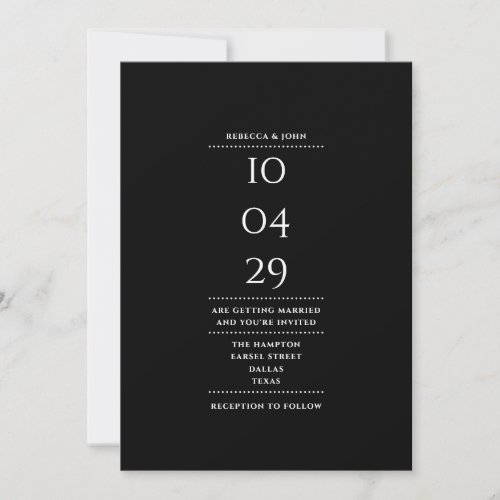 Minimalist Black And White Wedding Date All In One Invitation